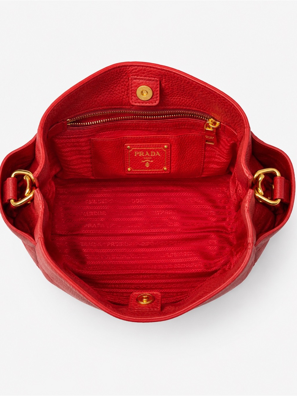 Prada Red Pebbled Leather Shoulder Bag with Gold Hardware - Picture 4 of 6